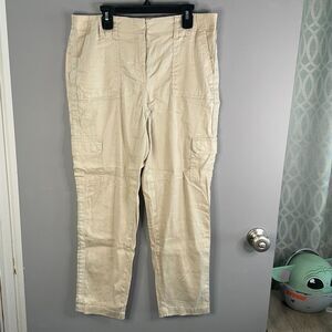 Chicos Womens 0 Linen Blend Cargo Pocket Tan Khaki Pants